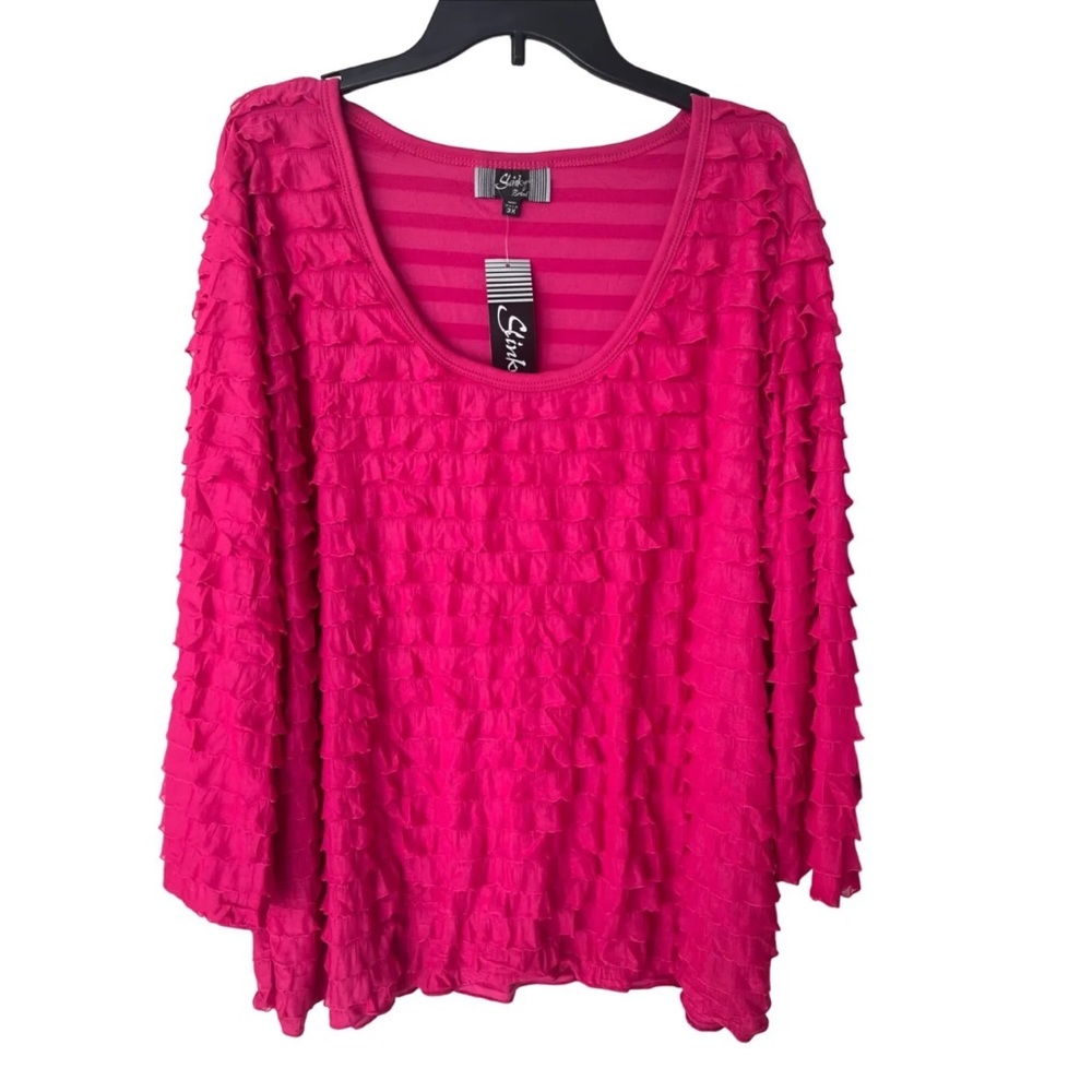 Slinky brand hot pink eyelash ruffled top size 3x NWT